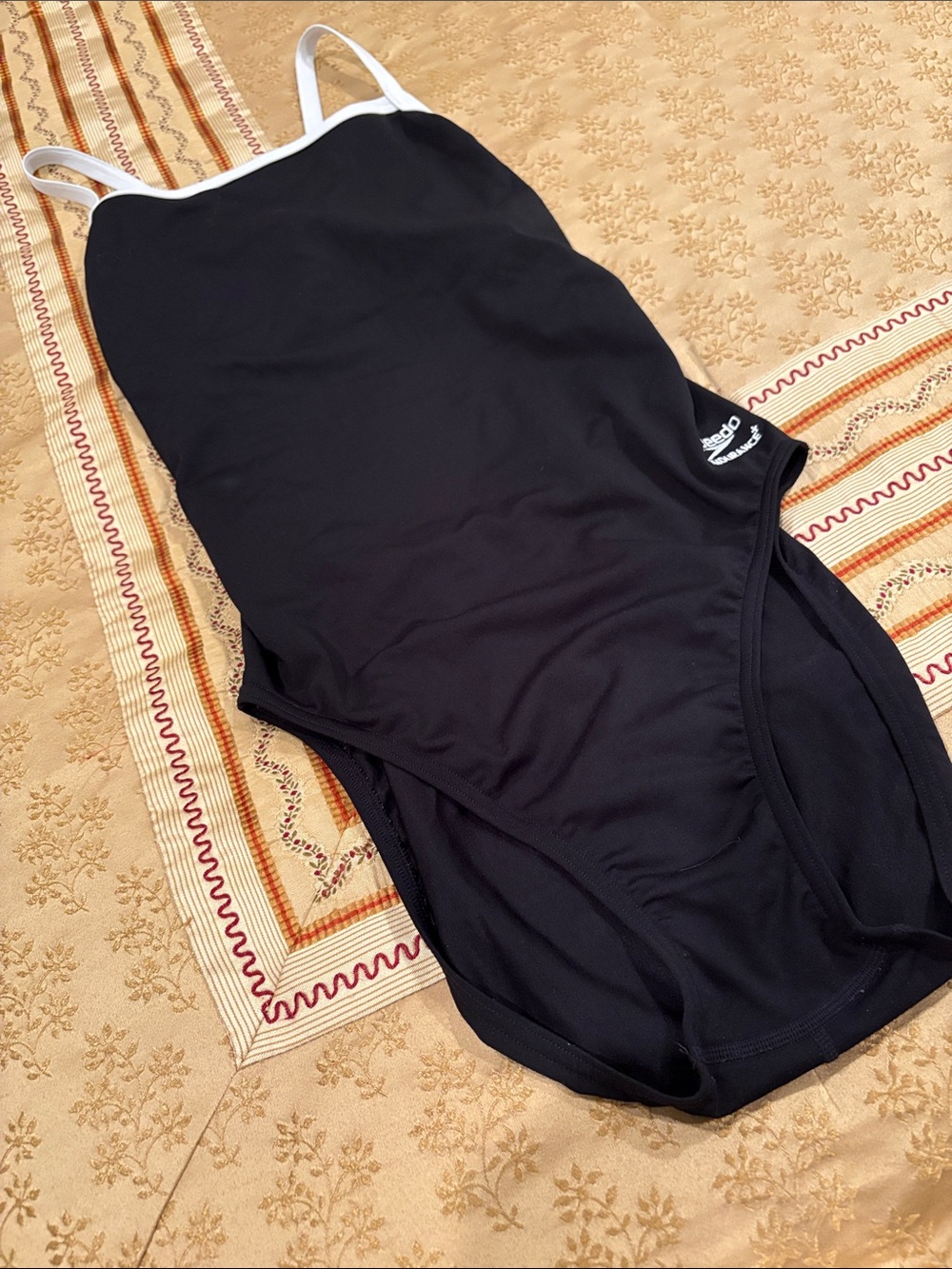 Speedo Black One-Piece Swimsuit with White Straps, “Speedo Endurance,” 14/40